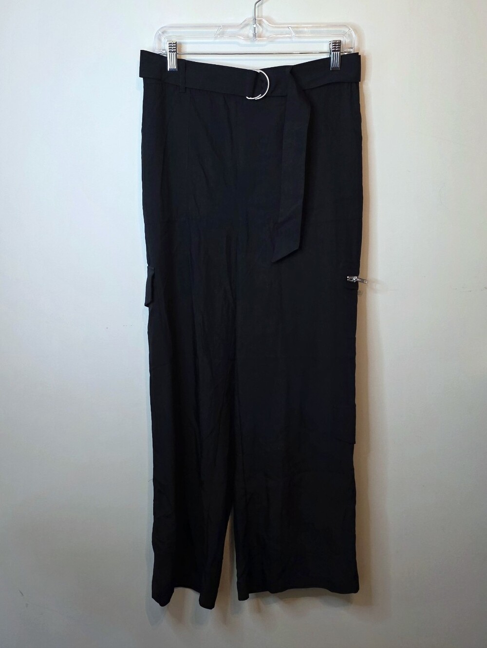 Bar III Black Belted Wide Leg High Rise Cargo Pants Utility Size Medium